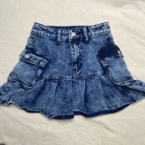 Blue Mini Skater Skirt with Cargo and Ruffled Features